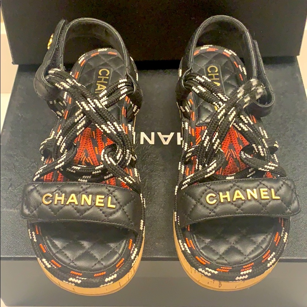 Authentic Chanel Cord & Lambskin Sandal S20 - Picture 1 of 7